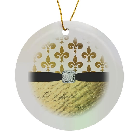 3drose, Glam Gold Fleur De Lis, Gold Digital Metal, Digital Diamond Design, Circle Porcelain Ornament