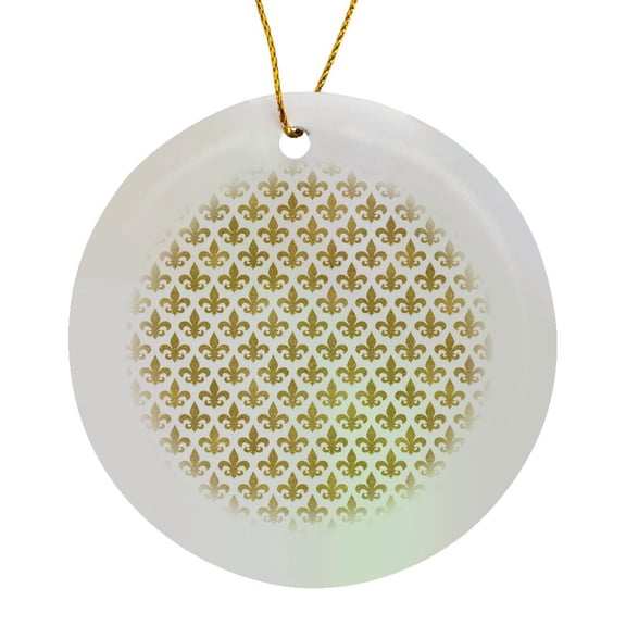 3drose, Glam Gold Fleur De Lis Pattern, Circle Porcelain Ornament