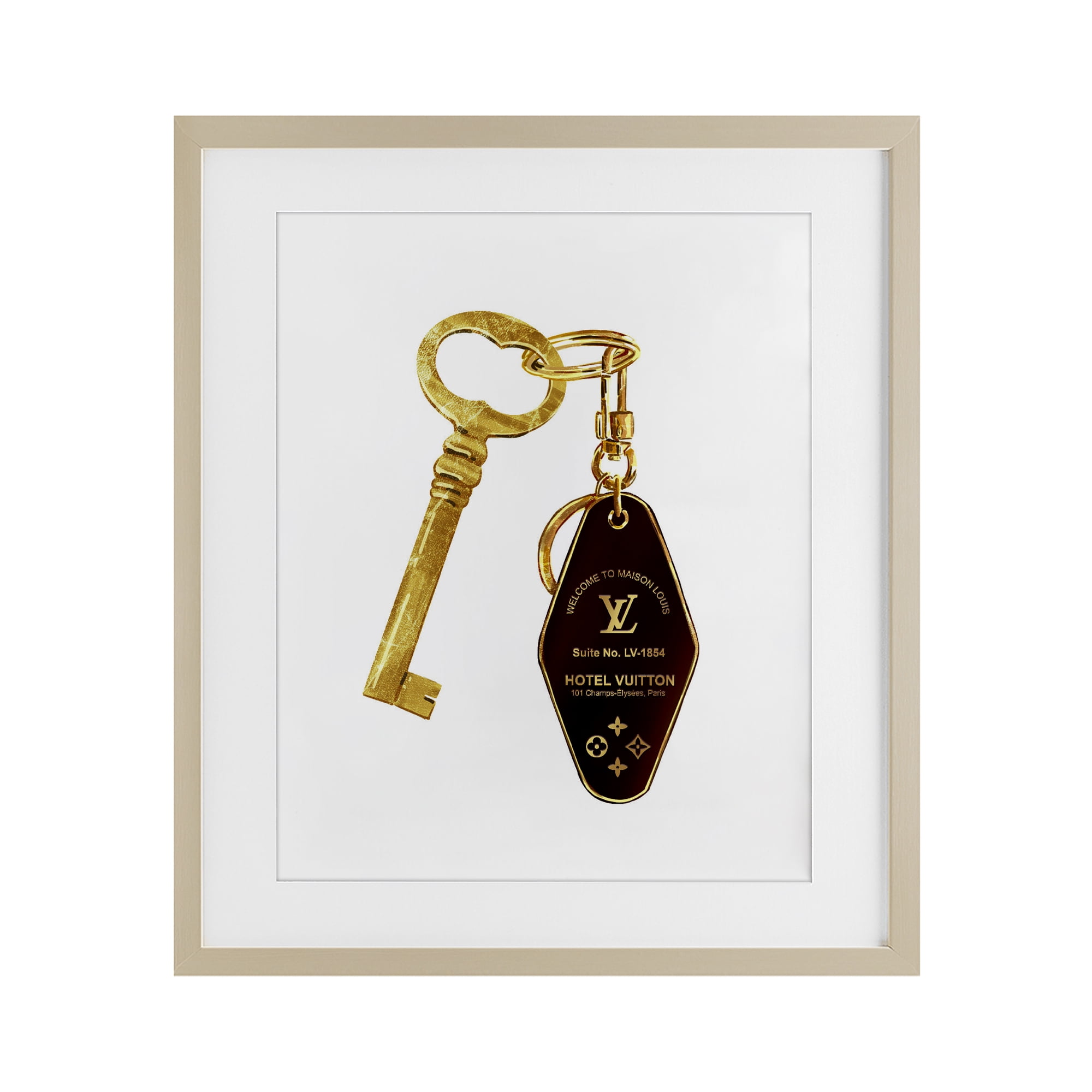 Glam Gold Key Fashion Birch Framed Print Under Glass, design by Ziwei Li