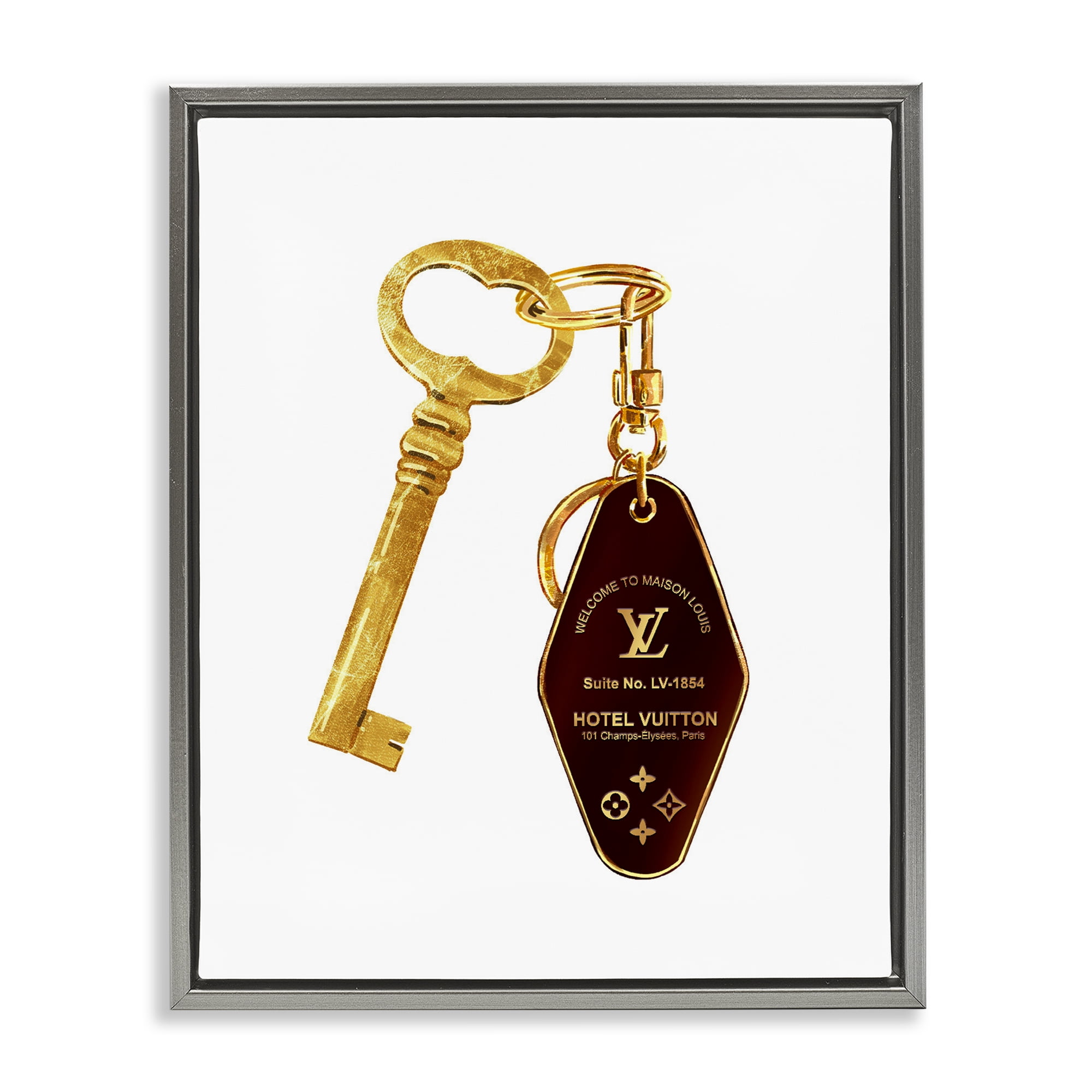 Glam Gold Key Fashion Gray Framed Floater Canvas Wall Art, design by Ziwei Li