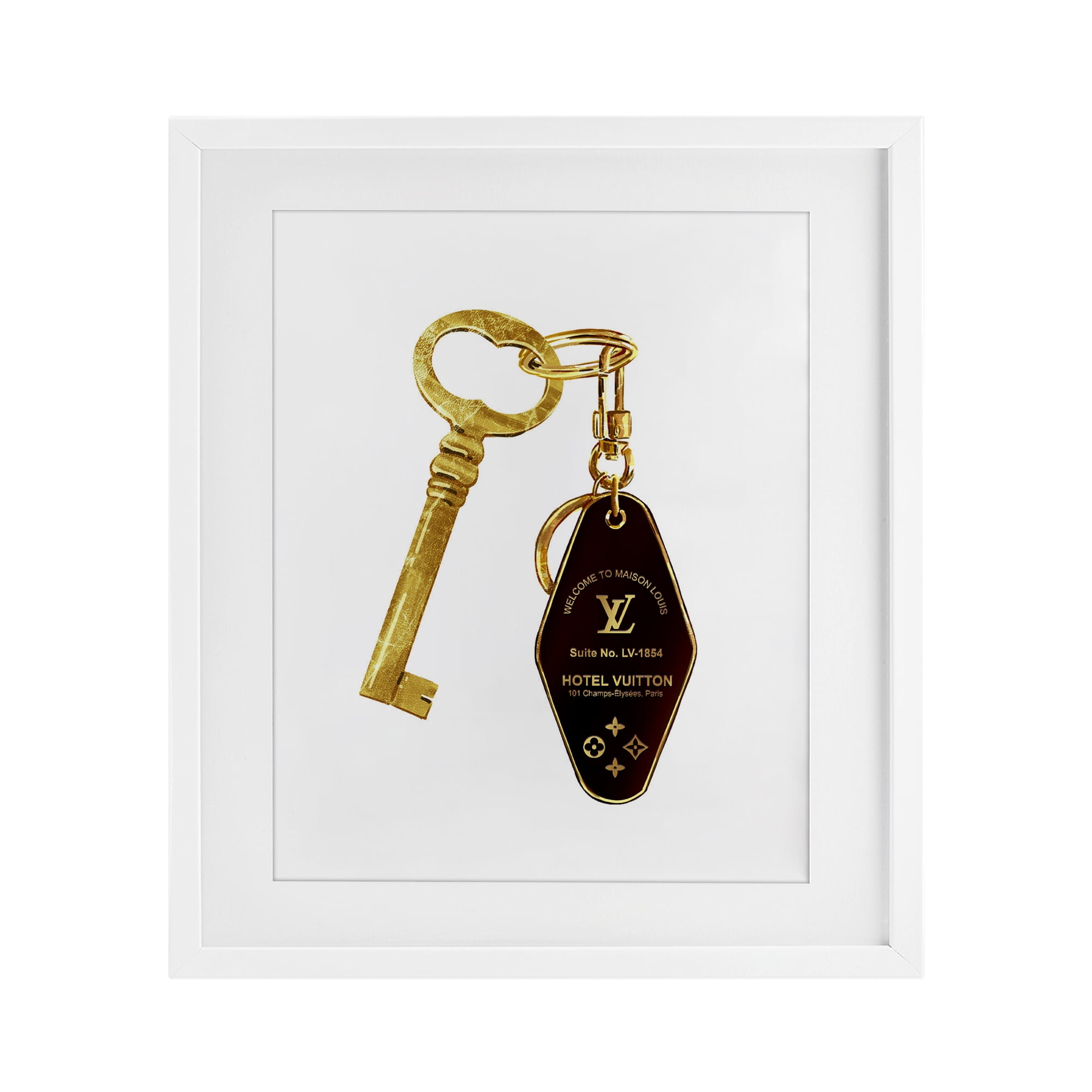 Glam Gold Key Fashion White Framed Print Under Glass, design by Ziwei Li