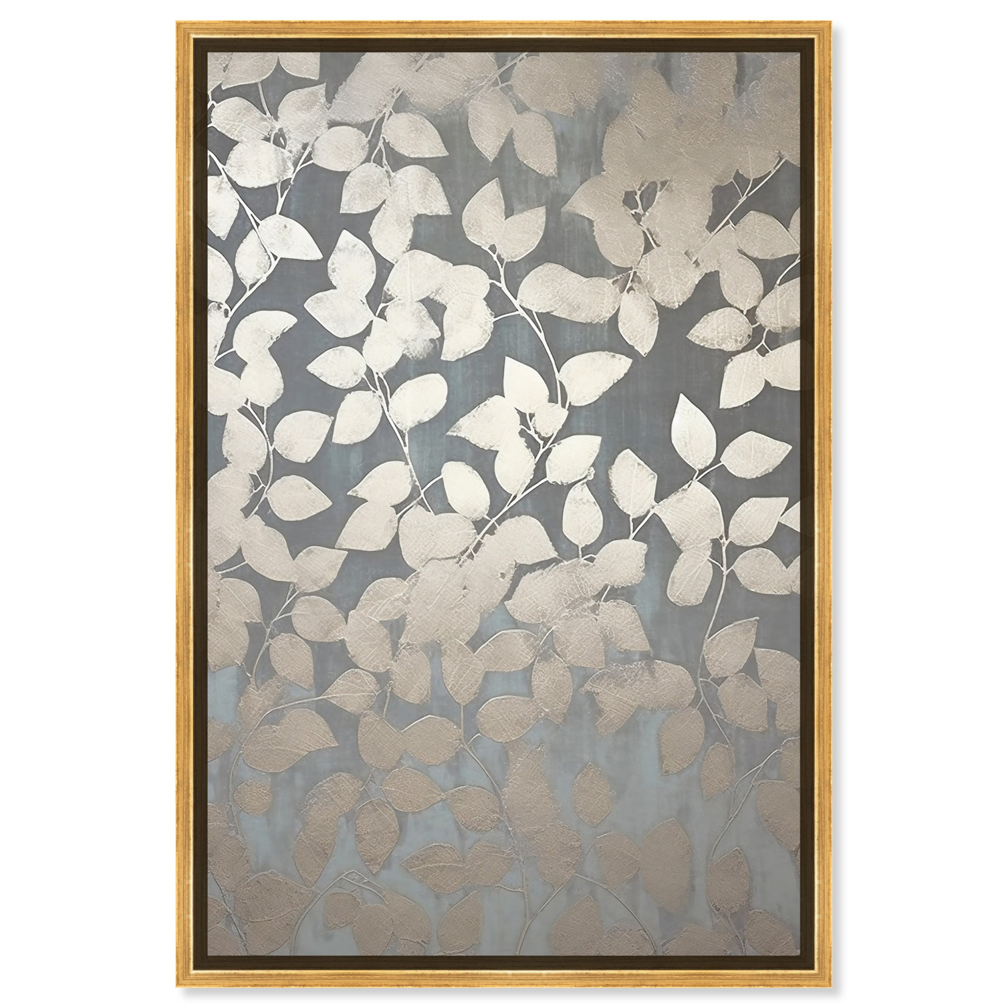 Elegant Gray Leaves Canvas Print with Gold Frame, 16" x 11"