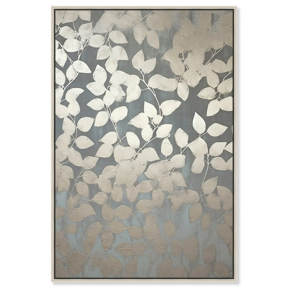 Glam Grey Leaves Canvas Elegant Floral Wall Art by Art Remedy, Silver Frame, 30" x 45"