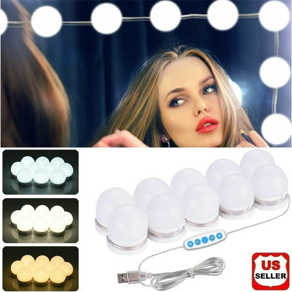 Glam Hobby 10Pcs LED Makeup Comestic Mirror Light Kit with Dimmable Light Bulbs, Stick on Dimmable Makeup Lights, Hollywood Vanity Makeup Mirror Light Bulb