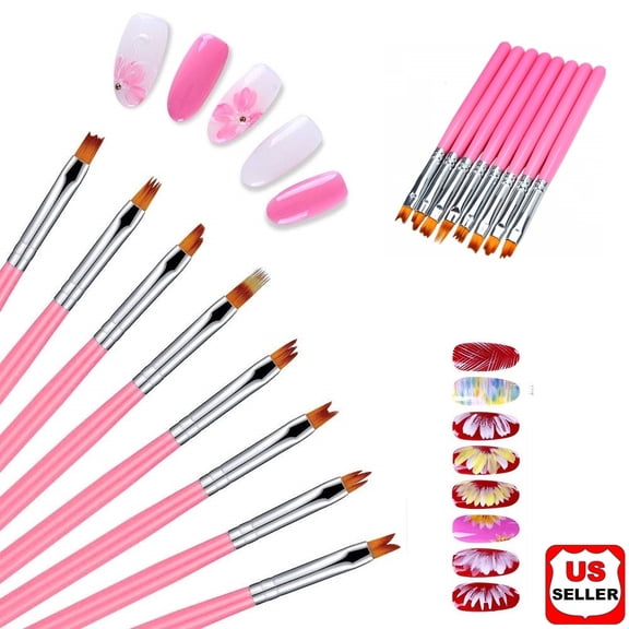 Glam Hobby 8Pcs Nail Art Brush Gradient Draw Polish Painting UV Gel Liner Pink Pen Manicure Tool