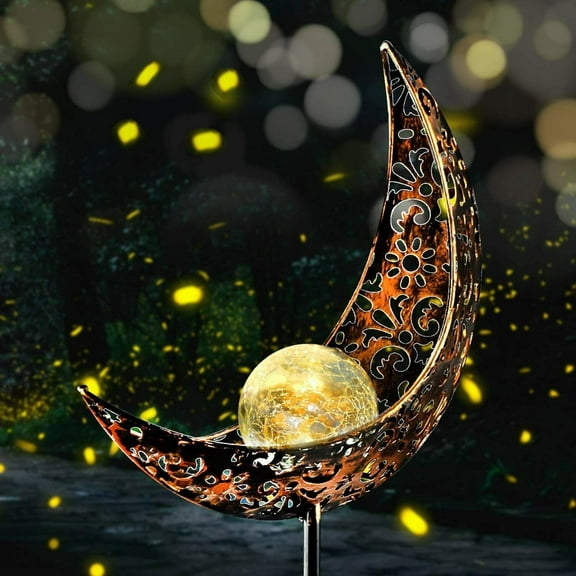 Glam Hobby Solar Stake Lights, Moon Crackle Glass Globe, Waterproof, Warm White LED, Lawn, Patio