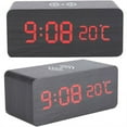 thumbnail image 1 of Glam Hobby Wooden Alarm Clock with Qi Wireless Charging Pad Compatible with iPhone Samsung Wood LED Digital Clock Sound Control Function, Time Date, Temperature Display for Bedroom Office Home, 1 of 10