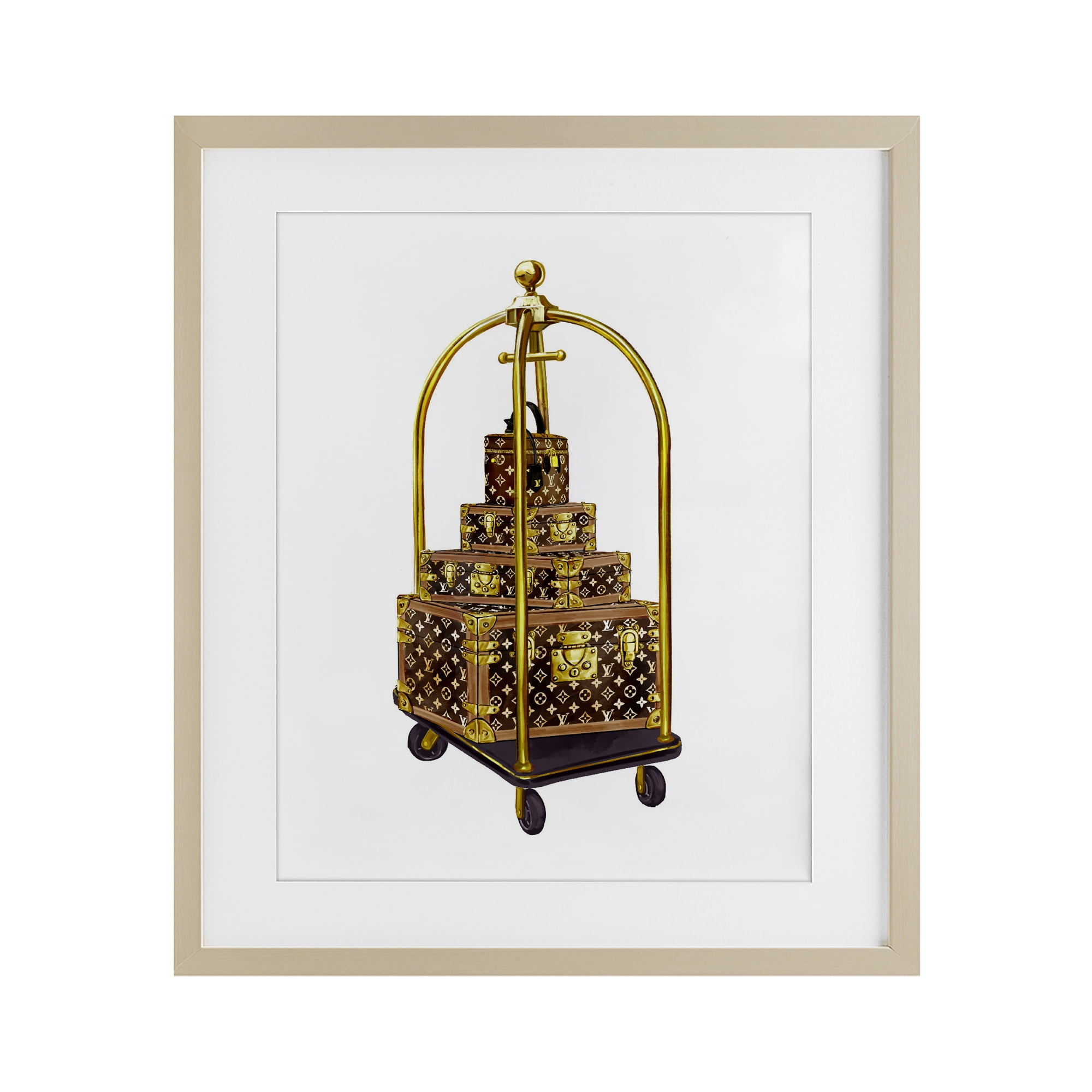 Glam Hotel Luggage Birch Framed Print Under Glass, design by Ziwei Li