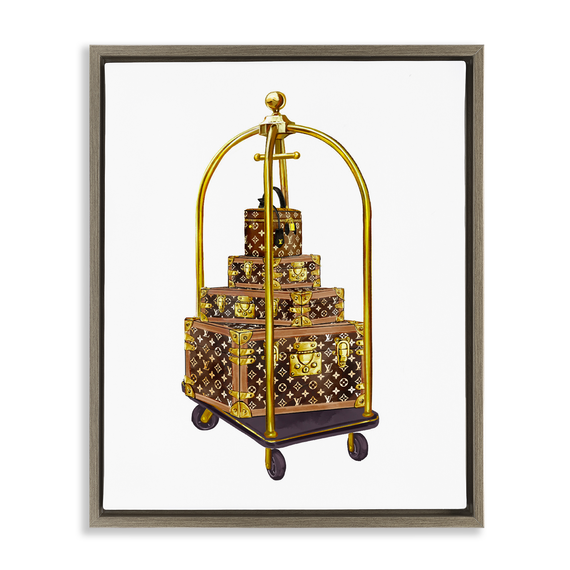 Glam Hotel Luggage Brown Framed Floater Canvas Wall Art, design by Ziwei Li