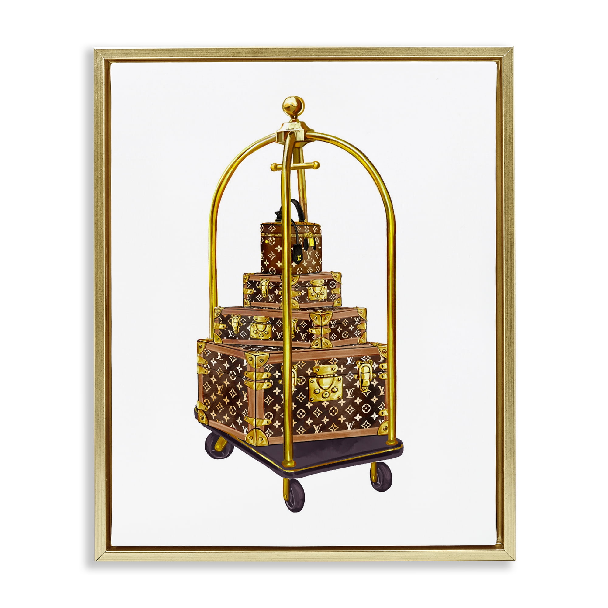 Glam Hotel Luggage Gold Framed Floater Canvas Wall Art, design by Ziwei Li