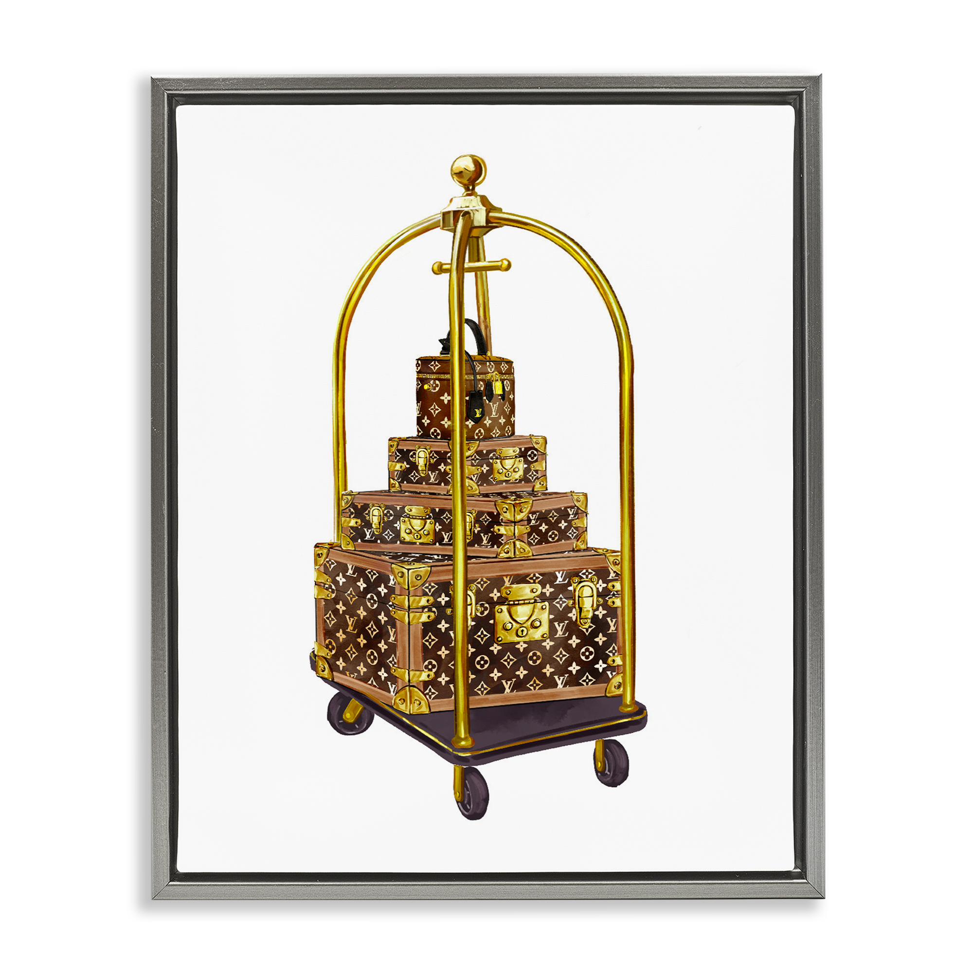 Glam Hotel Luggage Gray Framed Floater Canvas Wall Art, design by Ziwei Li