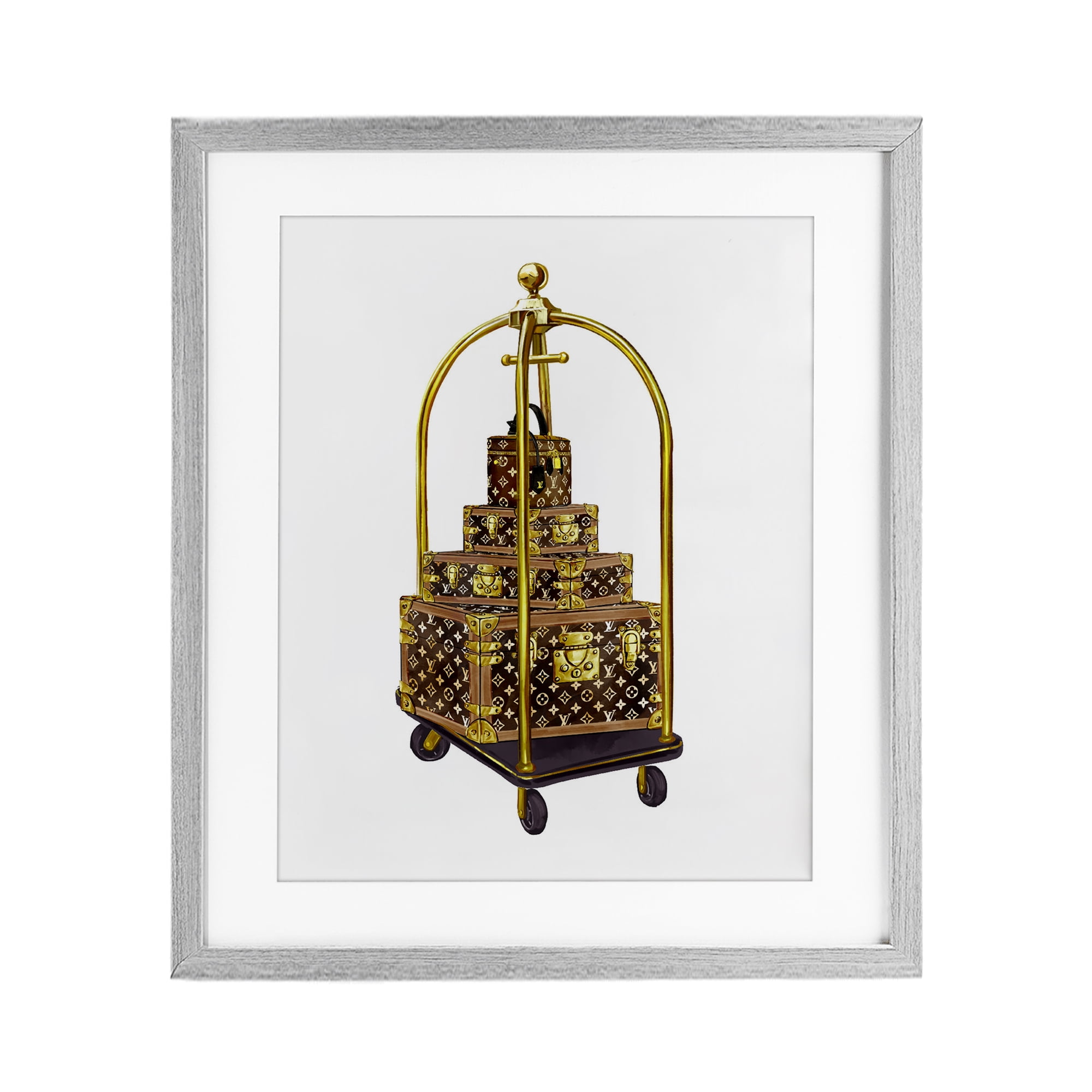 Glam Hotel Luggage Gray Framed Print Under Glass, design by Ziwei Li