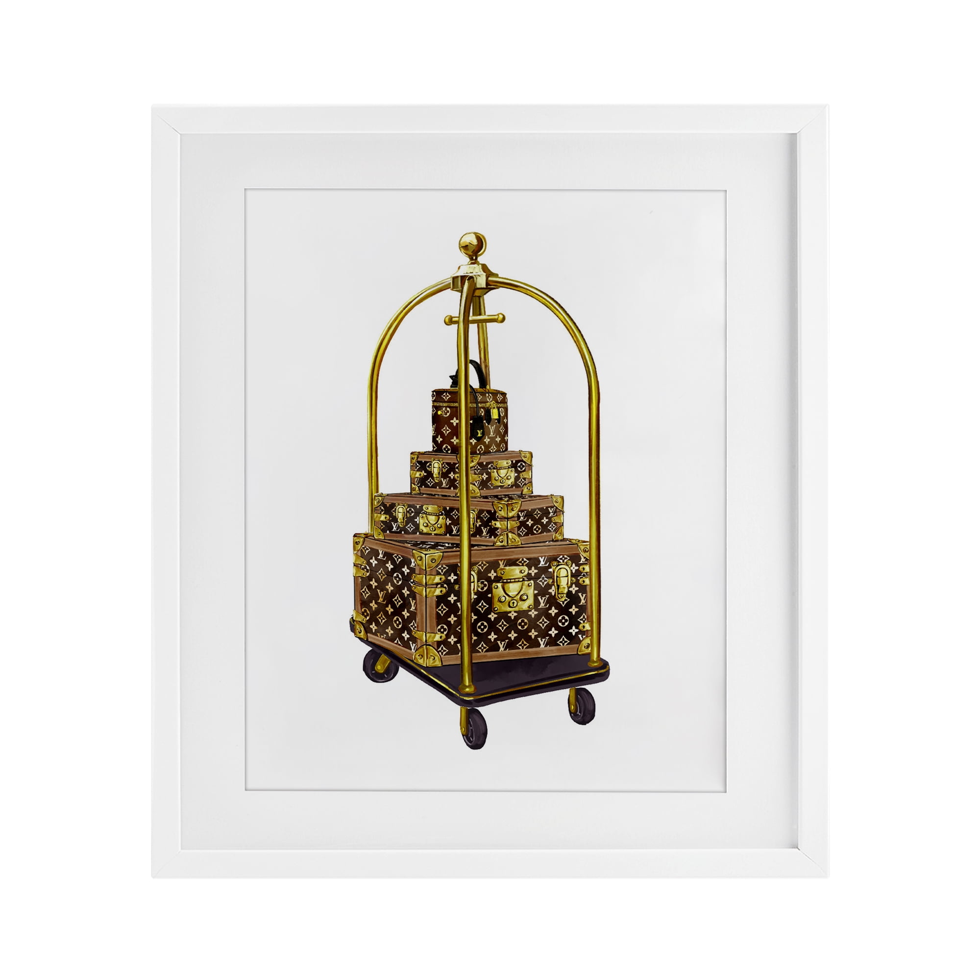 Glam Hotel Luggage White Framed Print Under Glass, design by Ziwei Li