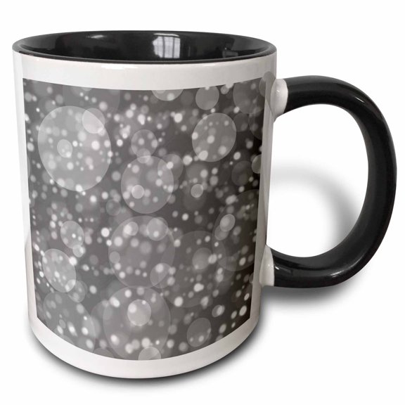 3drose, Glam Igray Bokeh Circles Pattern, 11oz Two-tone Black Mug