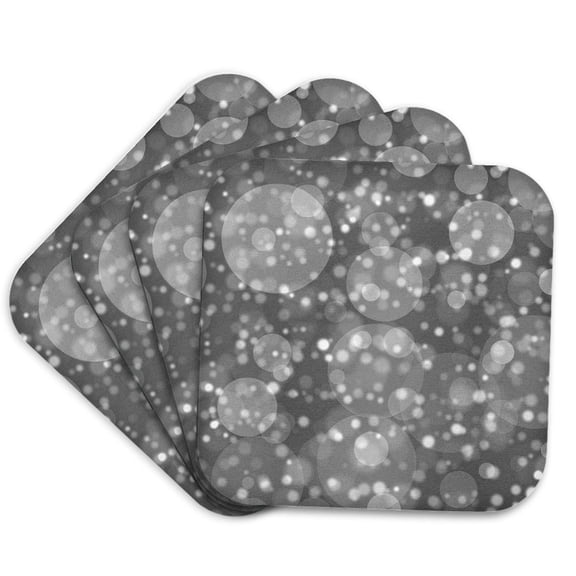 3drose, Glam Igray Bokeh Circles Pattern, Set of 4 Coasters - Soft