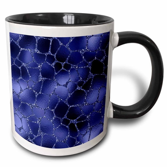 3drose, Glam Image of Glitter Royal Blue Giraffe Print Pattern, 11oz Two-tone Black Mug