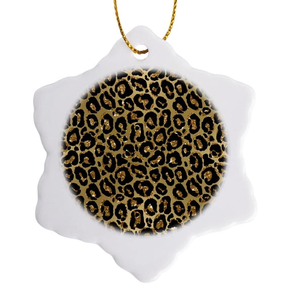 3drose, Glam Image of Gold and Black Leopard Spots Pattern, 3 inch Snowflake Porcelain Ornament