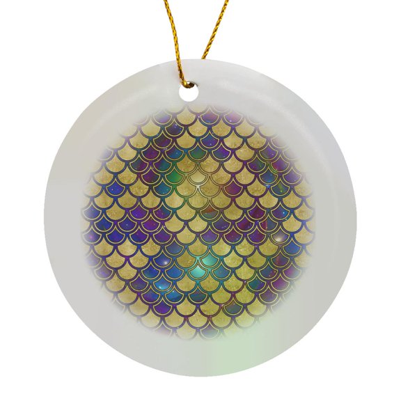 3drose, Glam Image of Gold and Galaxy Mermaid Scales Pattern, Circle Porcelain Ornament