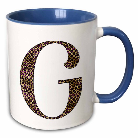 3drose, Glam Image of Gold and Purple Leopard Spots Monogram Initial G, 15oz Two-tone Blue Mug
