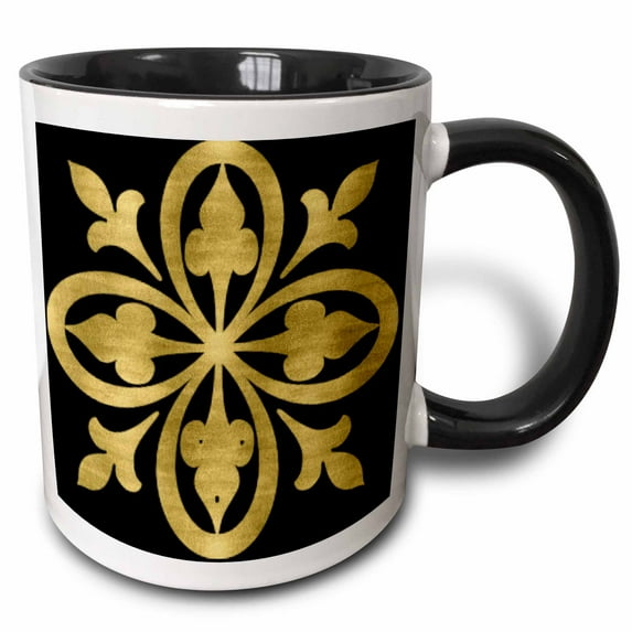 3drose, Glam Image of Gold Celtic Flower Design, 11oz Two-tone Black Mug