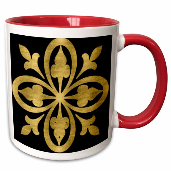 3drose, Glam Image of Gold Celtic Flower Design, 11oz Two-tone Red Mug