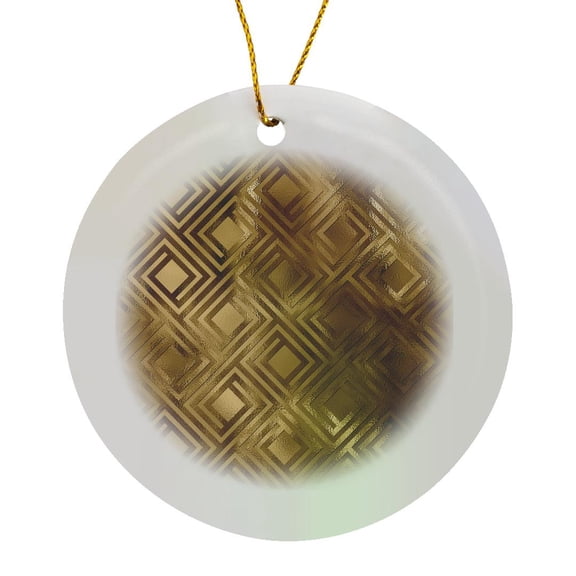 3drose, Glam Image of Gold Greek Key Geometric Pattern, Circle Porcelain Ornament