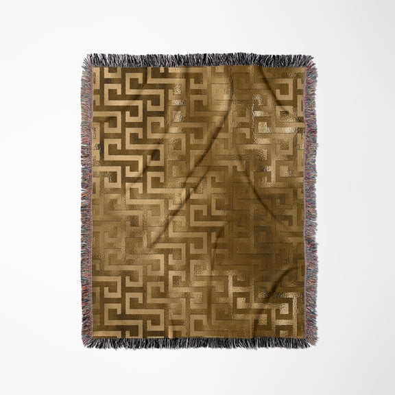 Glam Image Of Gold Greek Key Pattern, Woven Blanket