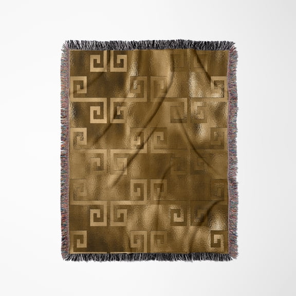 Glam Image Of Gold Greek Key Pattern, Woven Blanket