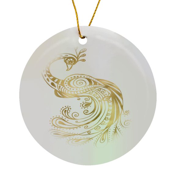 3drose, Glam Image of Gold Peacock Design, Circle Porcelain Ornament
