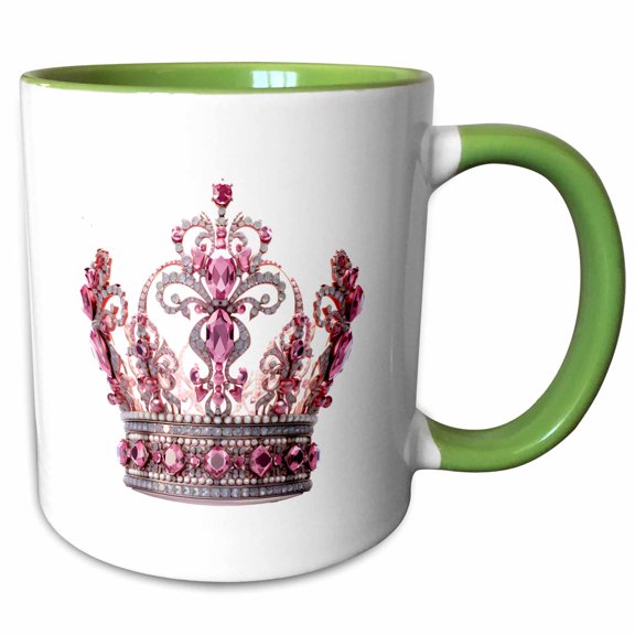 3drose, Glam Image of Jeweled Crown Illustration, 15oz Two-tone Green Mug