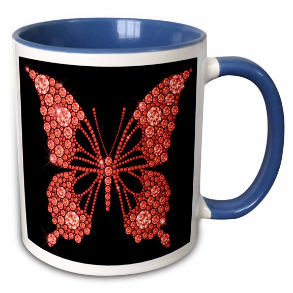 3drose, Glam Image of Ruby Jeweled Butterfly Illustration, 11oz Two-tone Blue Mug