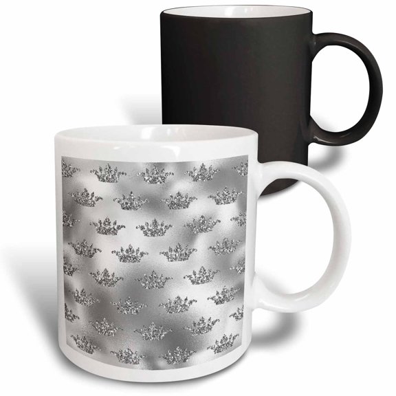 3drose, Glam Image of Silver Glitter Crowns Pattern, 11oz Magic Transforming Mug