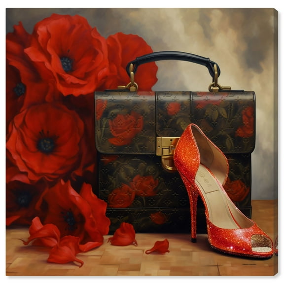 Glam In Blossoming Red Canvas Vintage Fashion Wall Art by Art Remedy, Gallery Wrapped, 20" x 20"