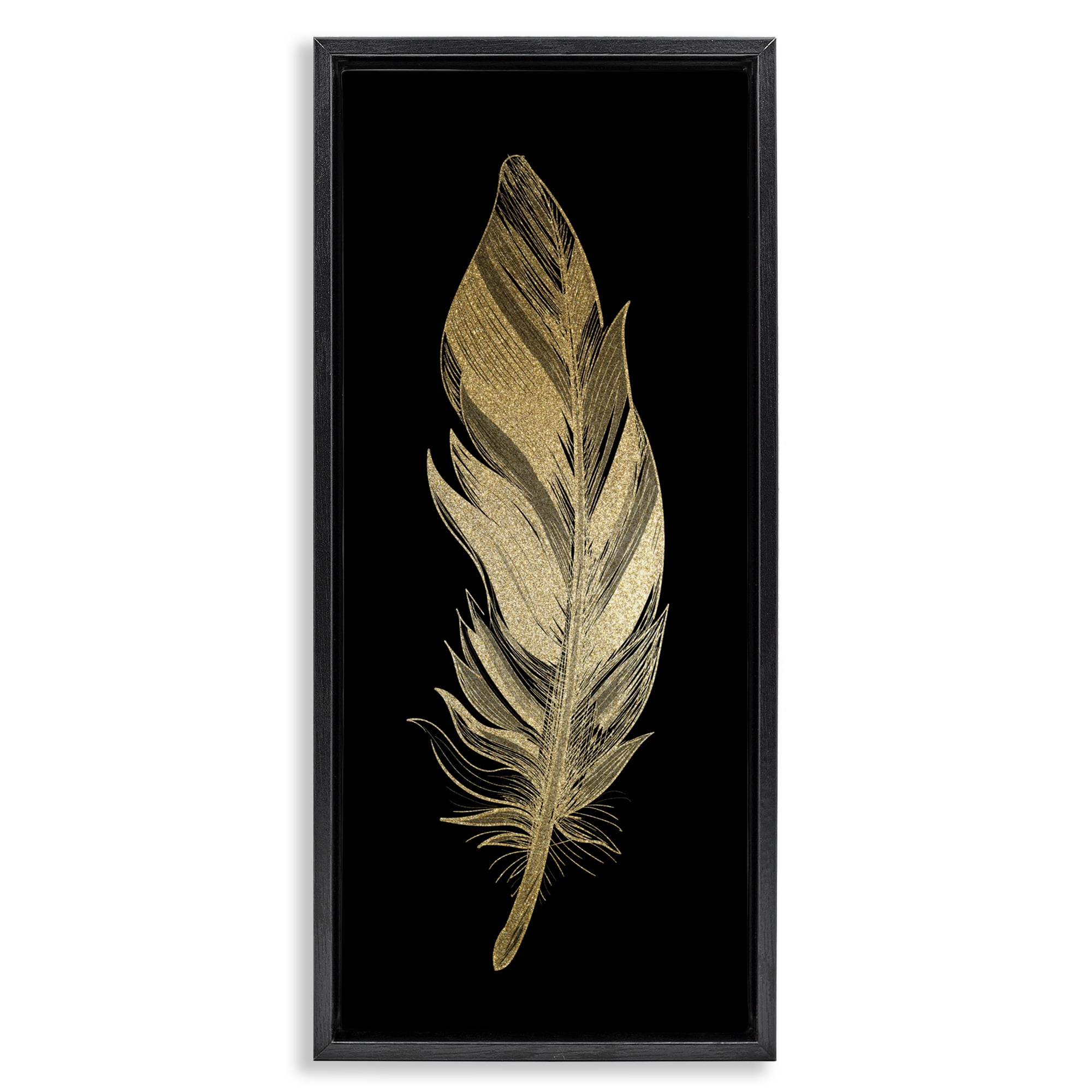 Glam Lined Feather Black Framed Floater Canvas Wall Art, design by Kim Allen