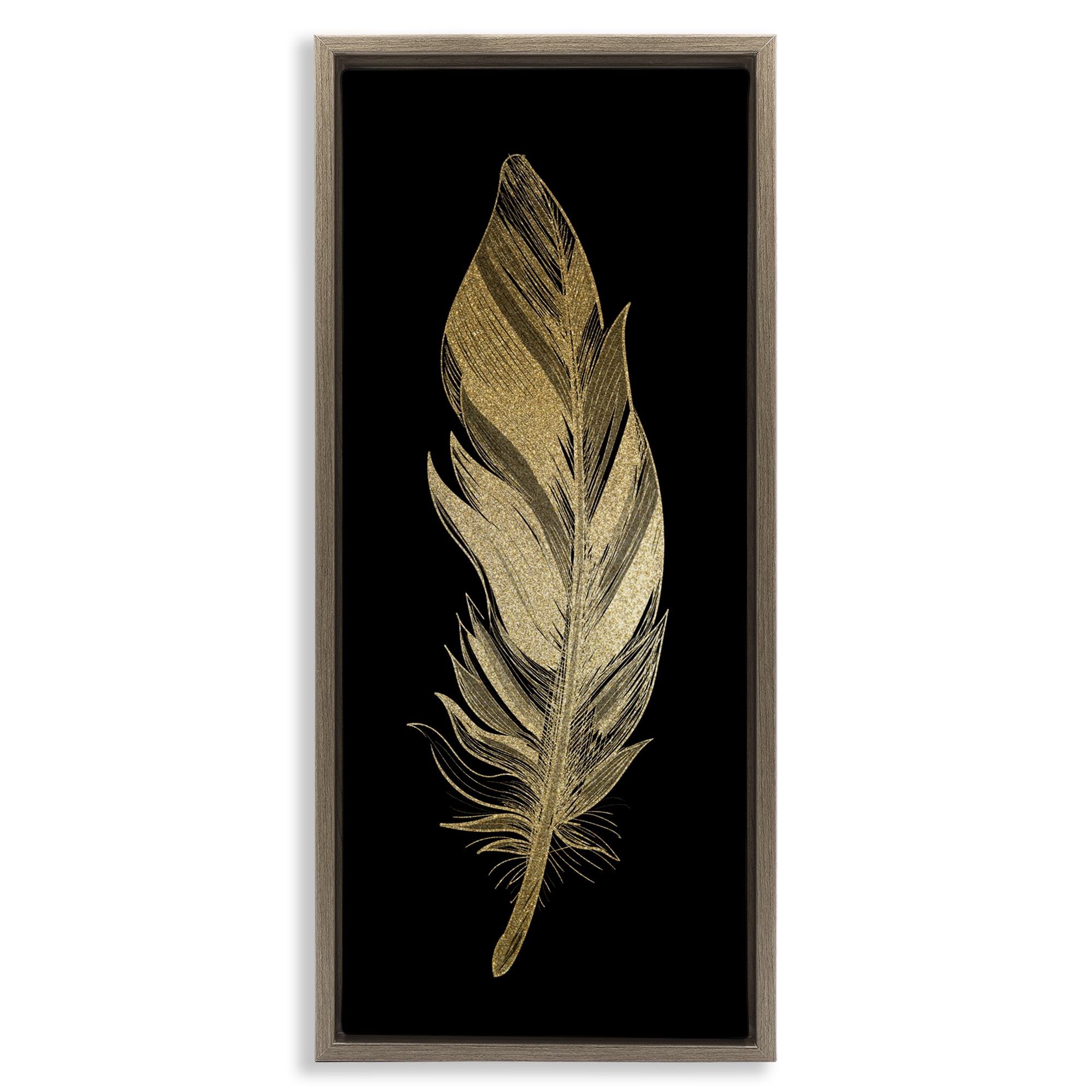 Glam Lined Feather Brown Framed Floater Canvas Wall Art, design by Kim Allen