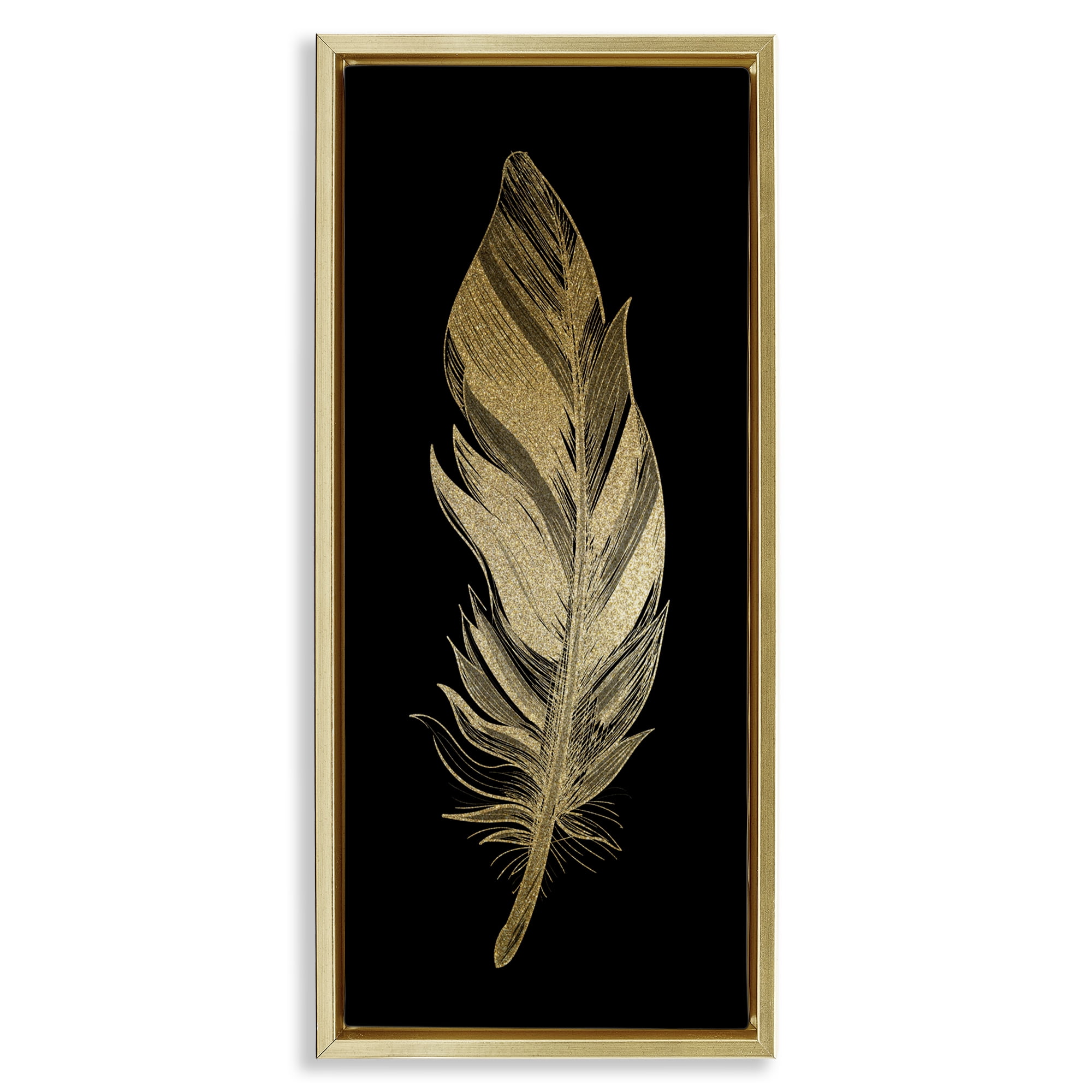 Glam Lined Feather Gold Framed Floater Canvas Wall Art, design by Kim Allen