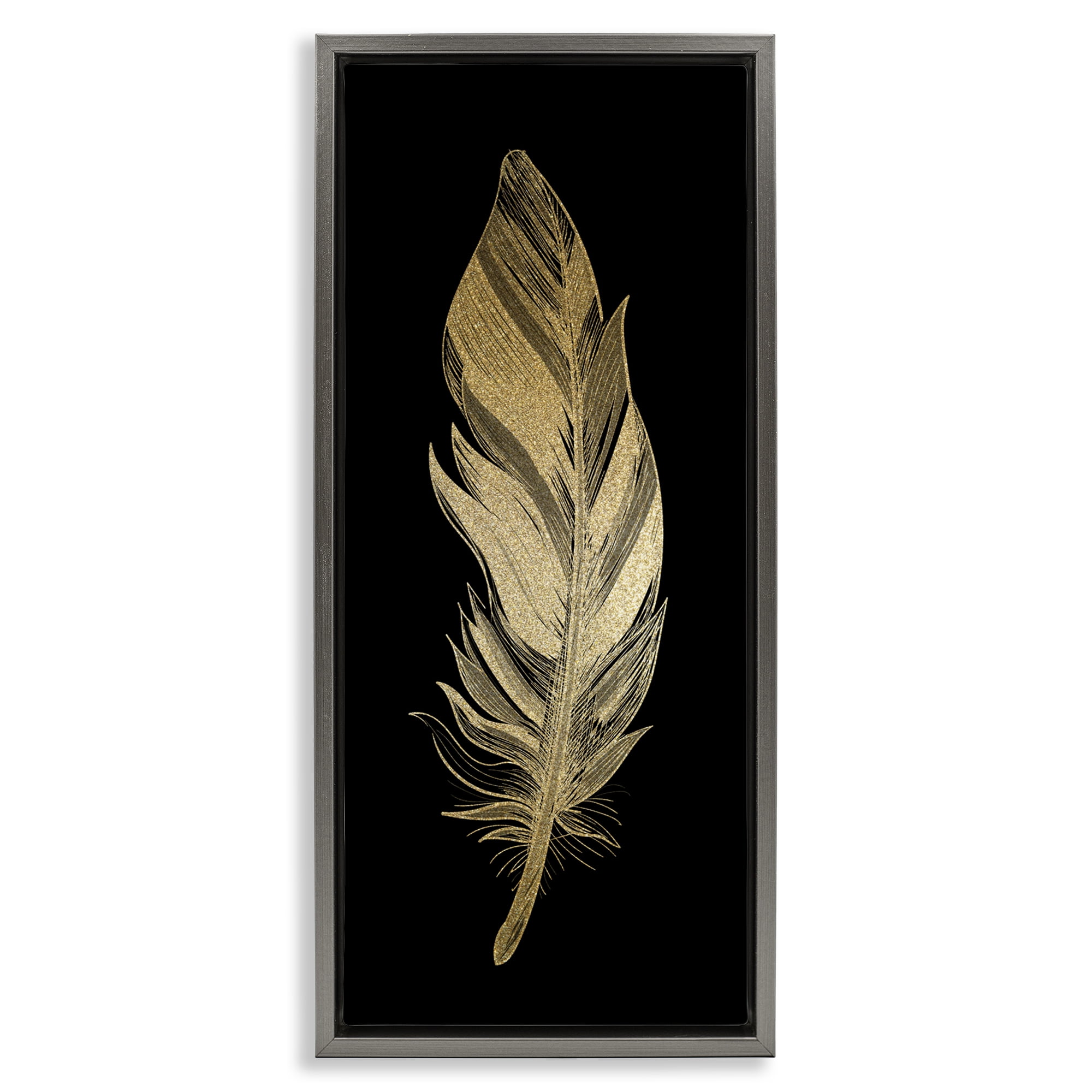 Glam Lined Feather Gray Framed Floater Canvas Wall Art, design by Kim Allen
