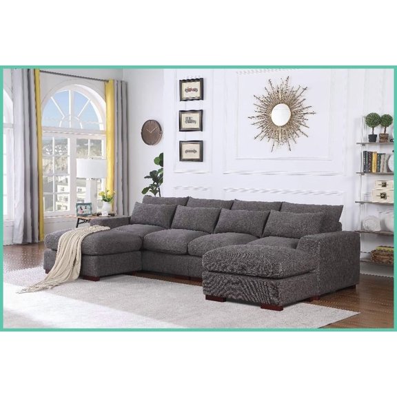 Glam Linen Blend Modular Sectional with 2 Ottomans  Versatile Living Room Sofa with Removable Cushions