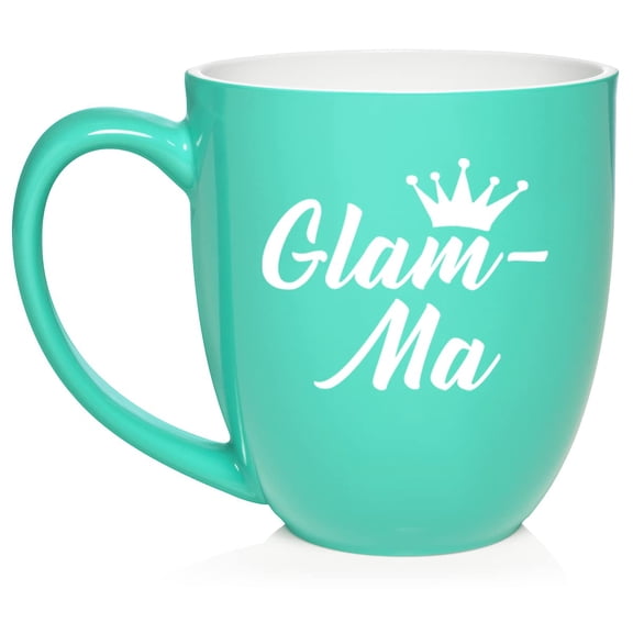 Glam-Ma Mom Mother Grandmother Grandma Ceramic Coffee Mug Tea Cup Gift for Her, Sister, Women, Grandparents Day, Cute, Friend, Pregnancy Announcement, Mothers Day, Mom, Birthday (16oz Teal)