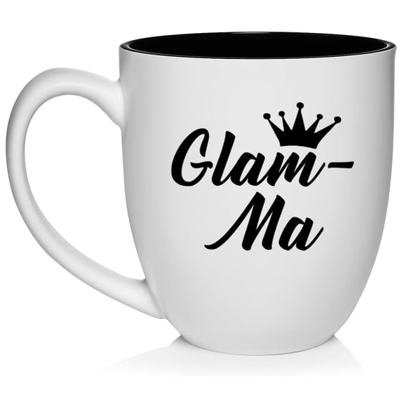 Glam-Ma Mom Mother Grandmother Grandma Ceramic Coffee Mug Tea Cup Gift for Her, Sister, Women, Grandparents Day, Cute, Friend, Pregnancy Announcement, Mothers Day, Mom, Birthday (16oz White)