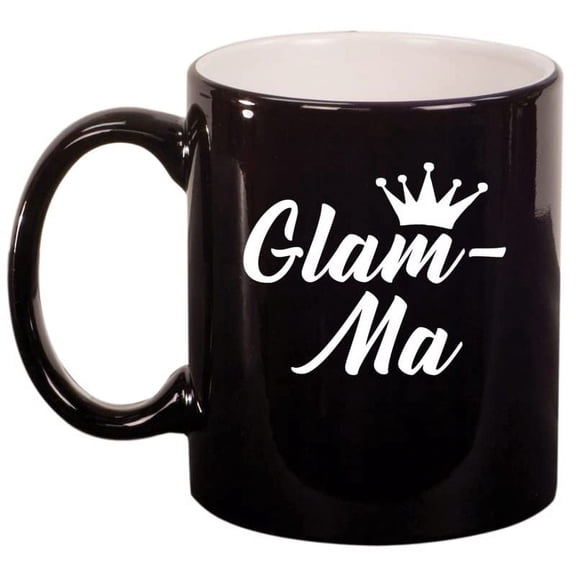 Glam-Ma Mom Mother Grandmother Grandma Ceramic Coffee Mug Tea Cup Gift for Her, Sister, Women, Grandparents Day, Cute, Friend, Pregnancy Announcement, Mothers Day, Mom, Birthday (11oz Gloss Black)