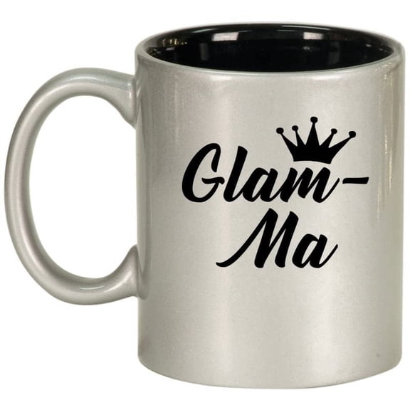 Glam-Ma Mom Mother Grandmother Grandma Ceramic Coffee Mug Tea Cup Gift for Her, Sister, Women, Grandparents Day, Cute, Friend, Pregnancy Announcement, Mothers Day, Mom, Birthday (11oz Silver)