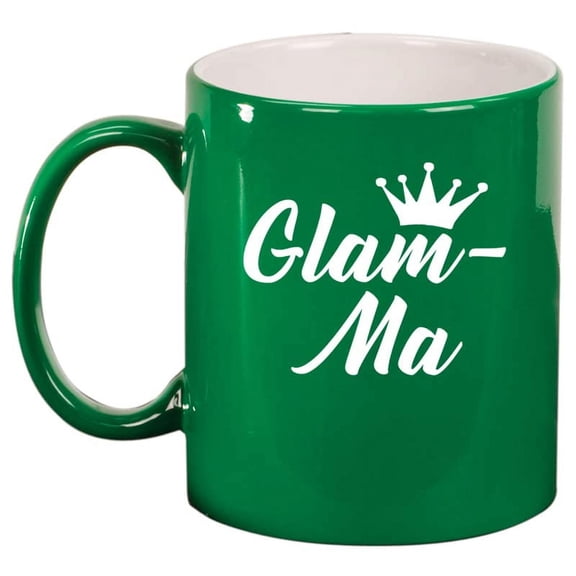 Glam-Ma Mom Mother Grandmother Grandma Ceramic Coffee Mug Tea Cup Gift for Her, Sister, Women, Grandparents Day, Cute, Friend, Pregnancy Announcement, Mothers Day, Mom, Birthday (11oz Green)