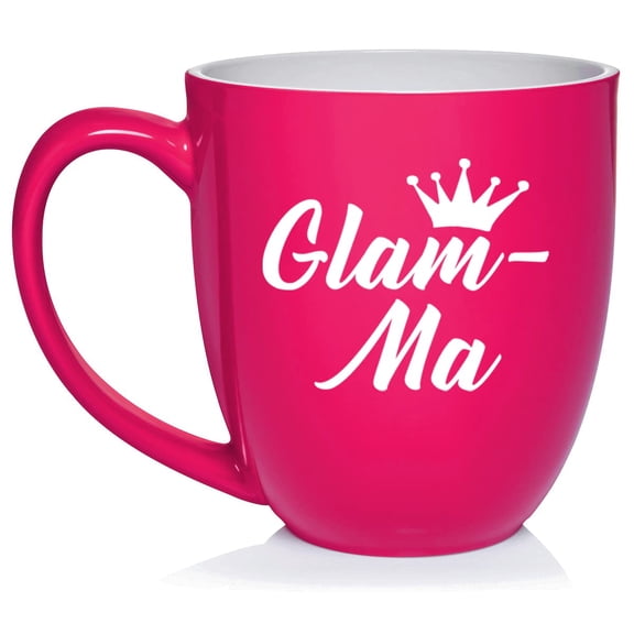 Glam-Ma Mom Mother Grandmother Grandma Ceramic Coffee Mug Tea Cup Gift for Her, Sister, Women, Grandparents Day, Cute, Friend, Pregnancy Announcement, Mothers Day, Mom, Birthday (16oz Hot Pink)