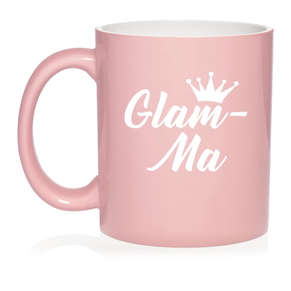 Glam-Ma Mom Mother Grandmother Grandma Ceramic Coffee Mug Tea Cup Gift for Her, Sister, Women, Grandparents Day, Cute, Friend, Pregnancy Announcement, Mothers Day, Mom, Birthday (11oz Light Pink)