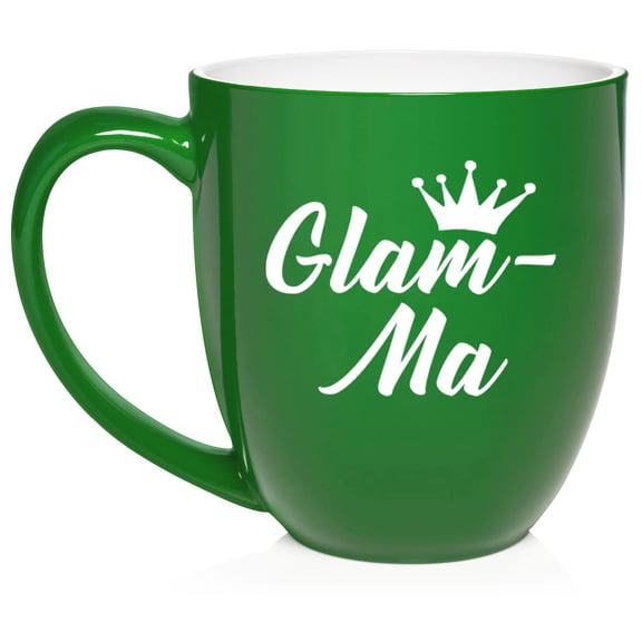 Glam-Ma Mom Mother Grandmother Grandma Ceramic Coffee Mug Tea Cup Gift for Her, Sister, Women, Grandparents Day, Cute, Friend, Pregnancy Announcement, Mothers Day, Mom, Birthday (16oz Green)