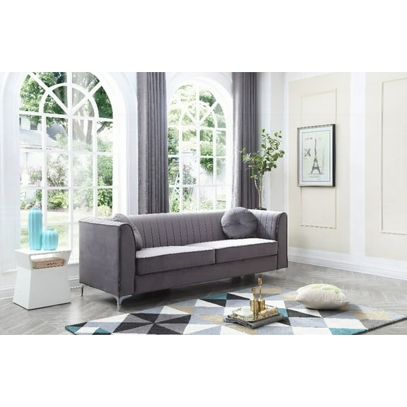 Glam Micro Suede Velvet Sofa | Heavy Duty Chrome Legs | 2 Boxes (Gray)