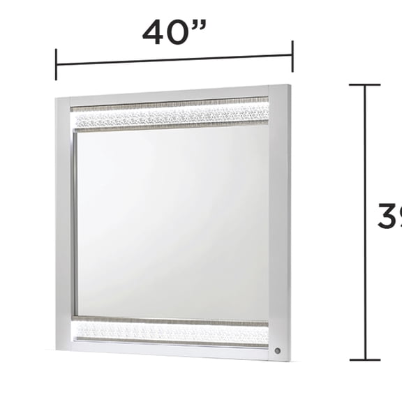 Glam Modern Mirror with Crystal Accents, LED Lighting and White Lacquer Finish (Includes Mirror Only)