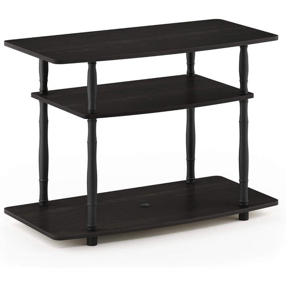 Glam No Tools 3-Tier TV Stand 31.5 x 15.8 x 23.3 Inches French Oak Gray Black Finish Round Tubes Sturdy Design Espresso/Classic Tube