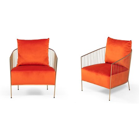 Glam Orange Velvet Accent Chair Set 2P Modrest Loveland VIG Modern Contemporary
